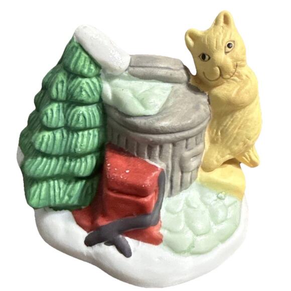 Lemax Noma Dickensville Porcelain Cat at Trash Can Christmas Village Accessory - Picture 1 of 9